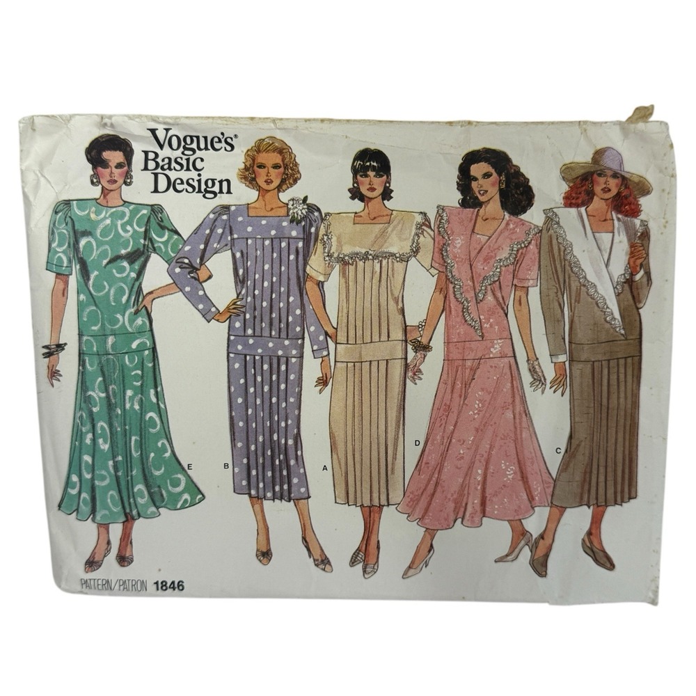 Vogue 1846 Vintage 80's Basic Design Misses Dress Pattern Sz. 8 10 12 UnCut